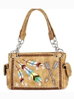 Tan Western Feather & Arrow Purse